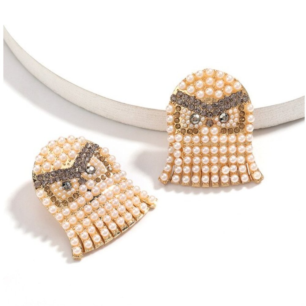 Cute Ghost Halloween Pearl & Rhinestone Drop Earrings